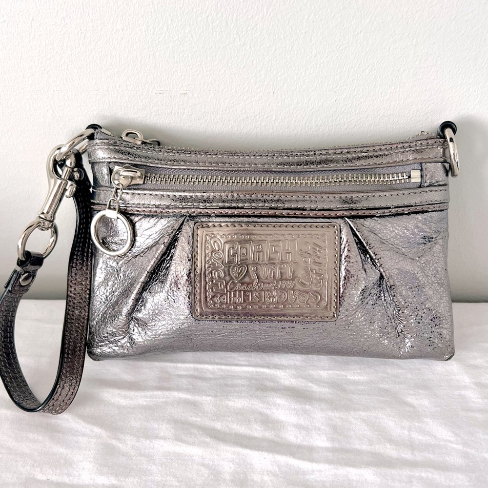 Coach Poppy Silver Wristlet